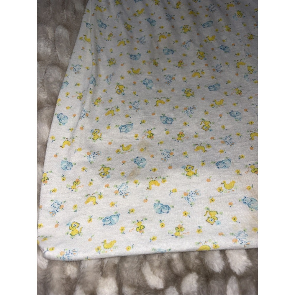 Vintage Cotton Crib Fitted Sheet Yellow Teal Bunnies Bears Ducks Kittens Flowers